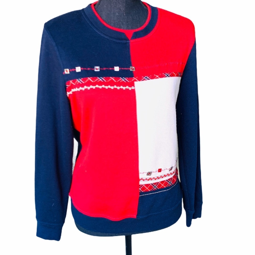 Koret K Wear Vintage Red & Blue Women’s Sweater Top